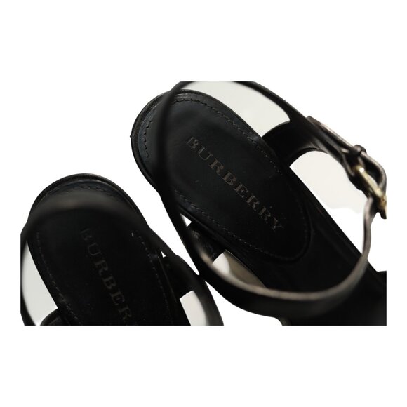 Burberry Black Leather Signature Check Wedges Platform Strappy Sandals Shoes 40 - Picture 10 of 10
